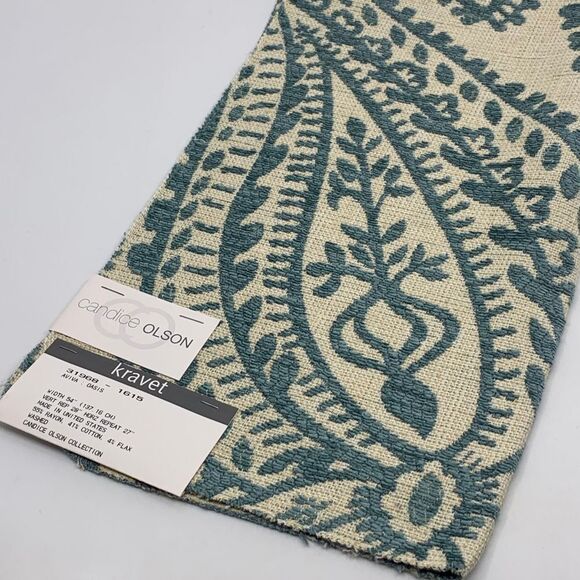 Other - Kravet Candice Olson Oasis Blue/Cream Paisley‎ Rayon/Cotton Blend Fabric Sample